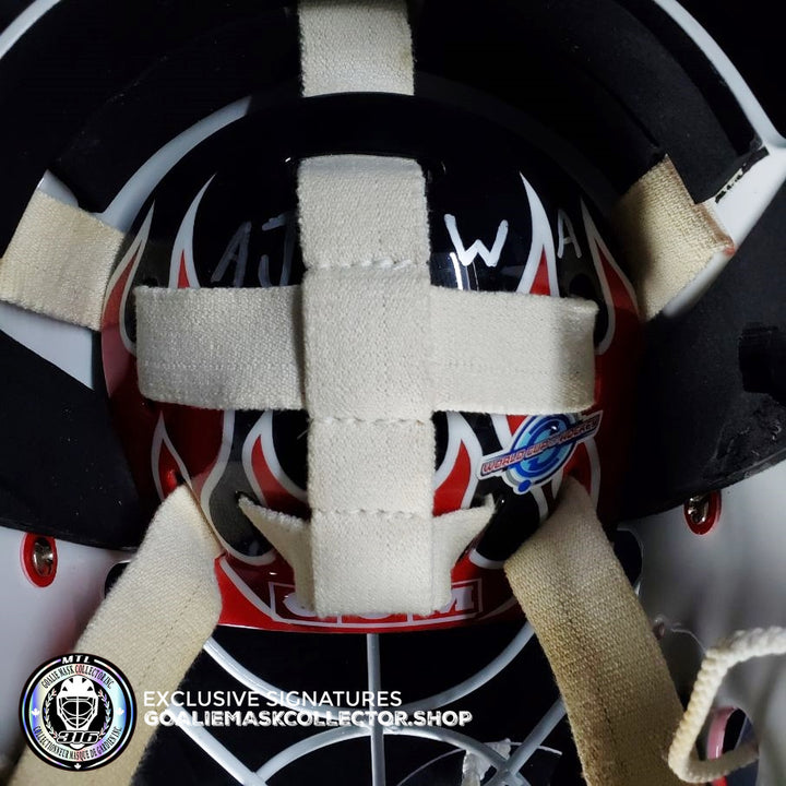 Martin Brodeur Game Worn Used Goalie Mask 2004 Gold Medal Team Canada World Cup Lefebvre CCM Shell + LOA From Brodeur Family + Photomatched + Signed & Inscribed AS-01481 - SOLD