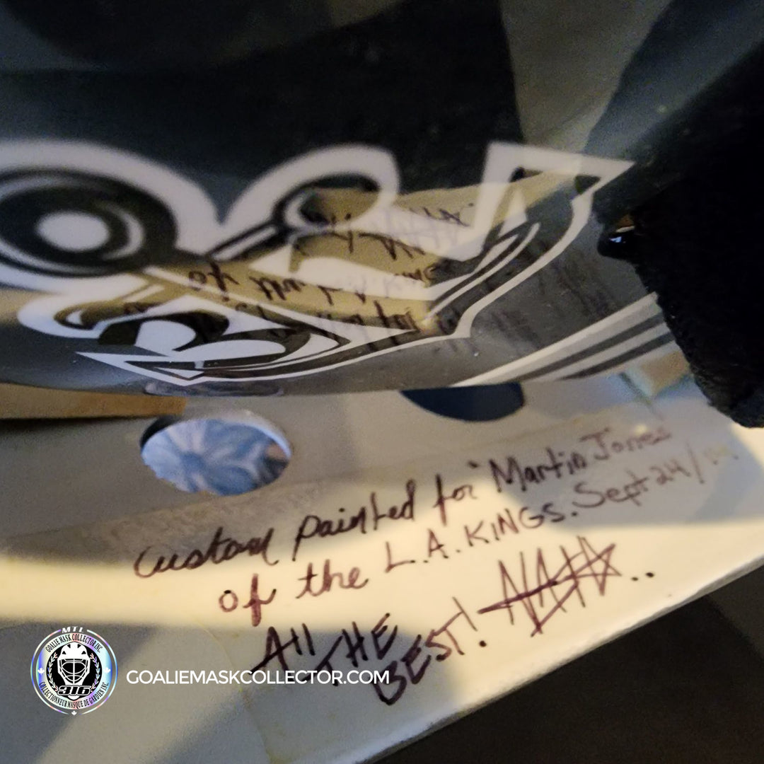 Martin Jones Game Worn Goalie Mask 2014-15 Los Angeles Kings & Team Canada World Championship Vaughn Dom Malerba 2014 - SOLD