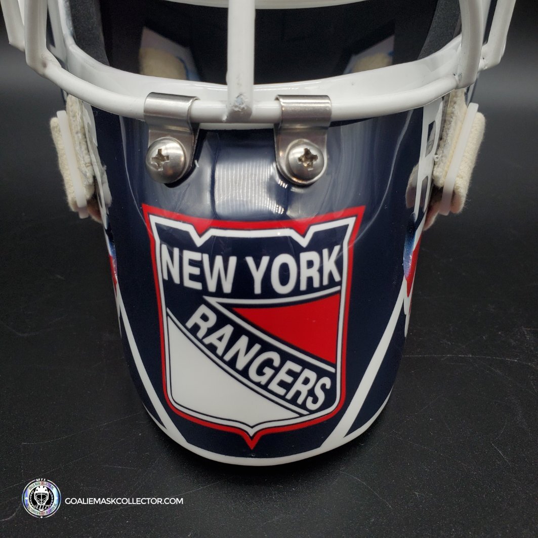 Mike Richter Ed Cubberly Goalie Mask Game Worn By Jon Hillebrandt AHL Refurbished Signed by Mike Richter And Jon Hillebrandt - SOLD