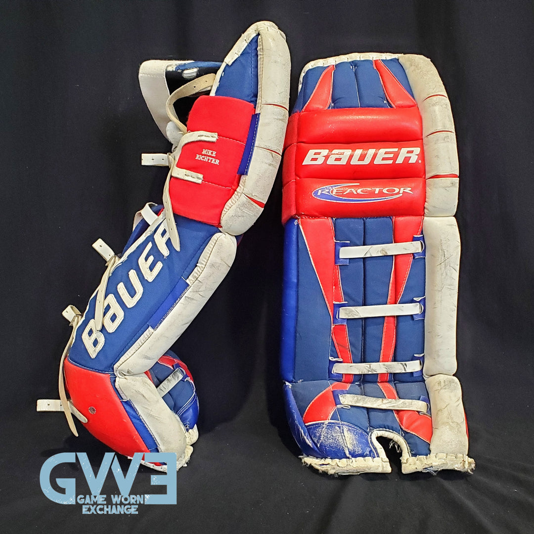 Mike Richter Game Used Goalie Pads 2001-02 New York Rangers & Salt Lake City Olympics Photomatched AS-03072-SOLD