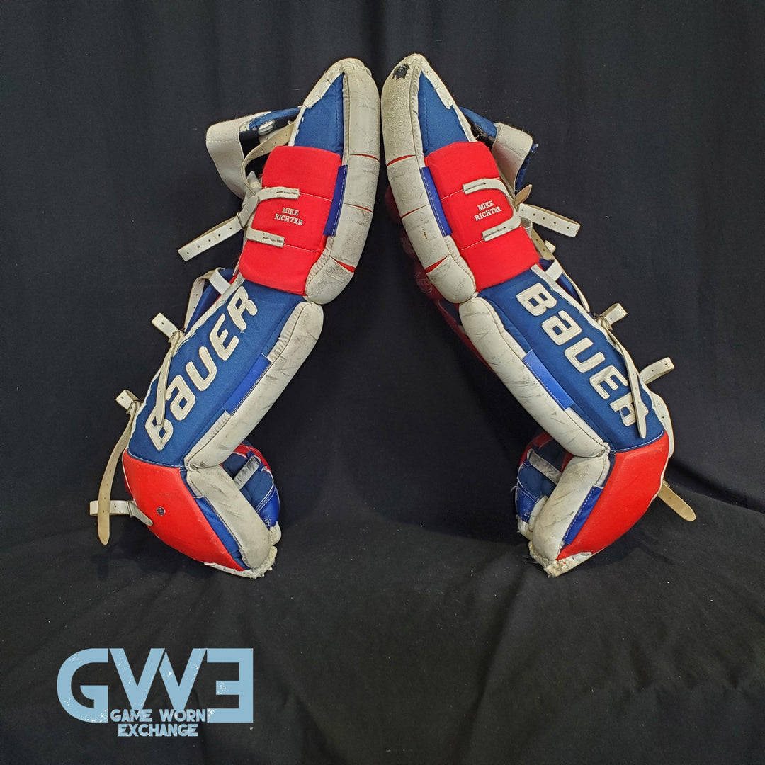 Mike Richter Game Used Goalie Pads 2001-02 New York Rangers & Salt Lake City Olympics Photomatched AS-03072-SOLD