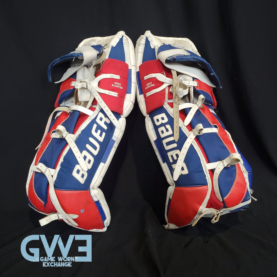 Mike Richter Game Used Goalie Pads 2001-02 New York Rangers & Salt Lake City Olympics Photomatched AS-03072-SOLD