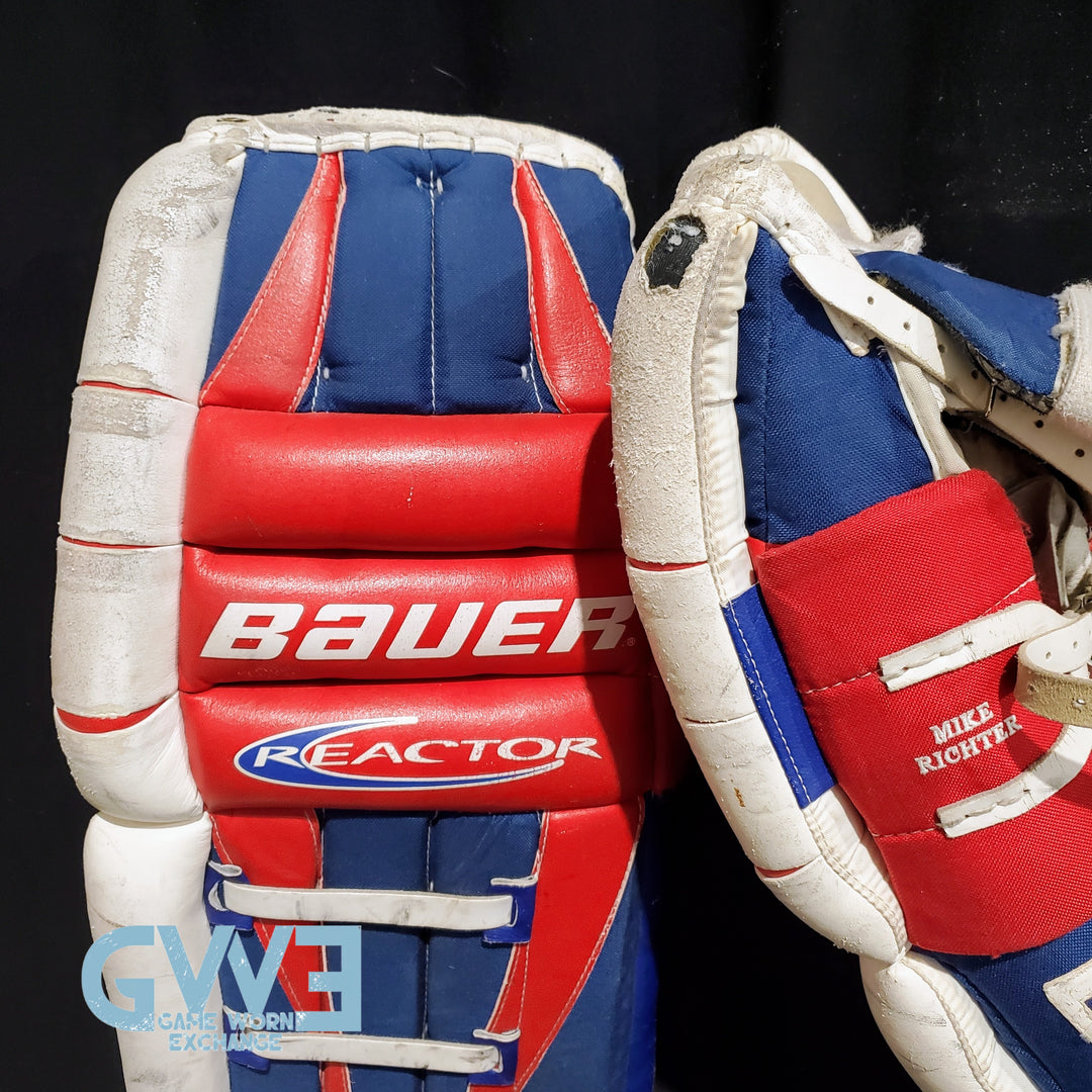 Mike Richter Game Used Goalie Pads 2001-02 New York Rangers & Salt Lake City Olympics Photomatched AS-03072-SOLD