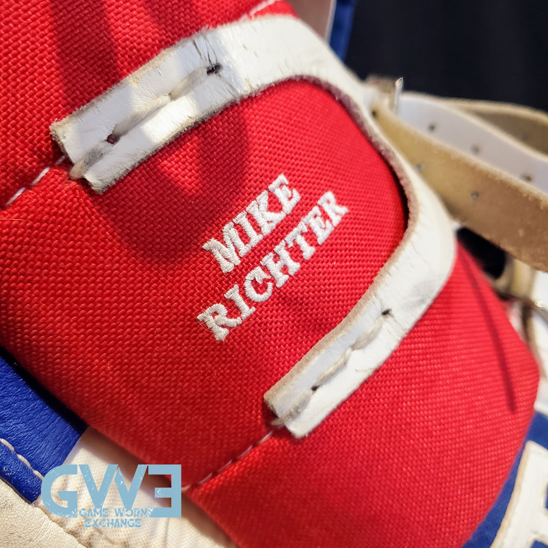 Mike Richter Game Used Goalie Pads 2001-02 New York Rangers & Salt Lake City Olympics Photomatched AS-03072-SOLD