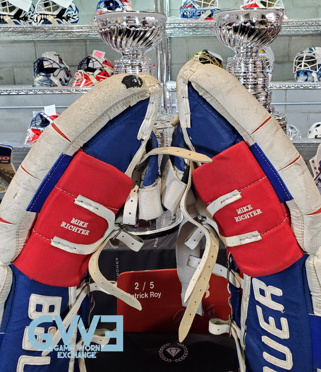 Mike Richter Game Used Goalie Pads 2001-02 New York Rangers & Salt Lake City Olympics Photomatched AS-03072-SOLD