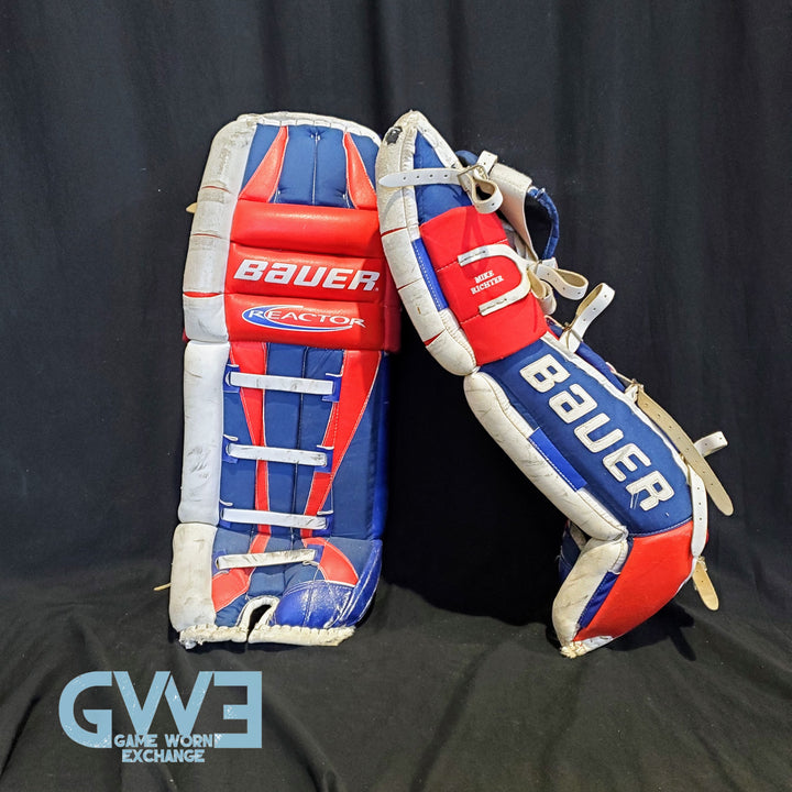 Mike Richter Game Used Goalie Pads 2001-02 New York Rangers & Salt Lake City Olympics Photomatched AS-03072-SOLD