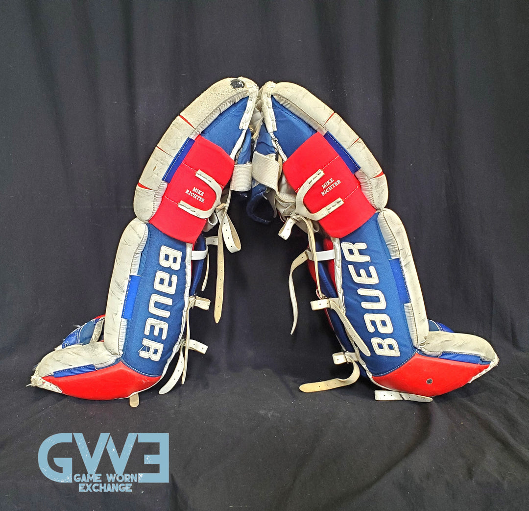 Mike Richter Game Used Goalie Pads 2001-02 New York Rangers & Salt Lake City Olympics Photomatched AS-03072-SOLD