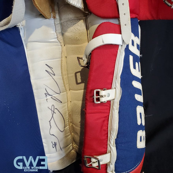 Mike Richter Game Used Goalie Pads 2001-02 New York Rangers & Salt Lake City Olympics Photomatched AS-03072-SOLD