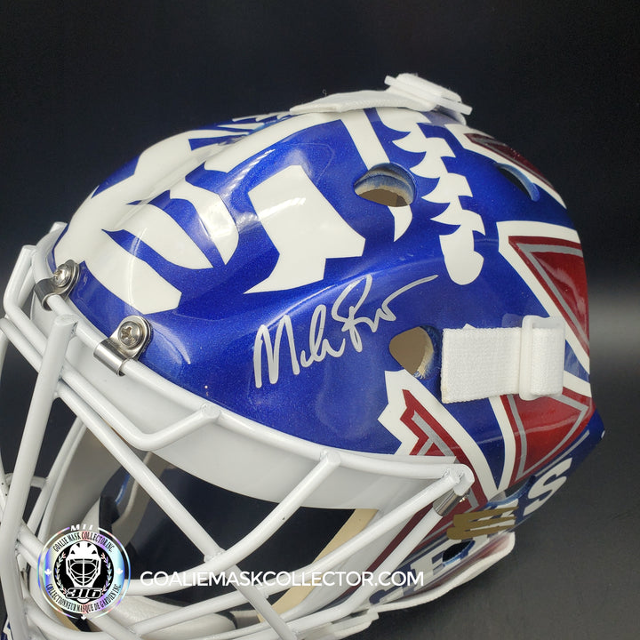 Mike Richter Goalie Mask Game Ready New York Rangers 1999-2000 Bauer Pros Choice Dom Malerba Shell Painted By Ron Slater AS-xxxx
