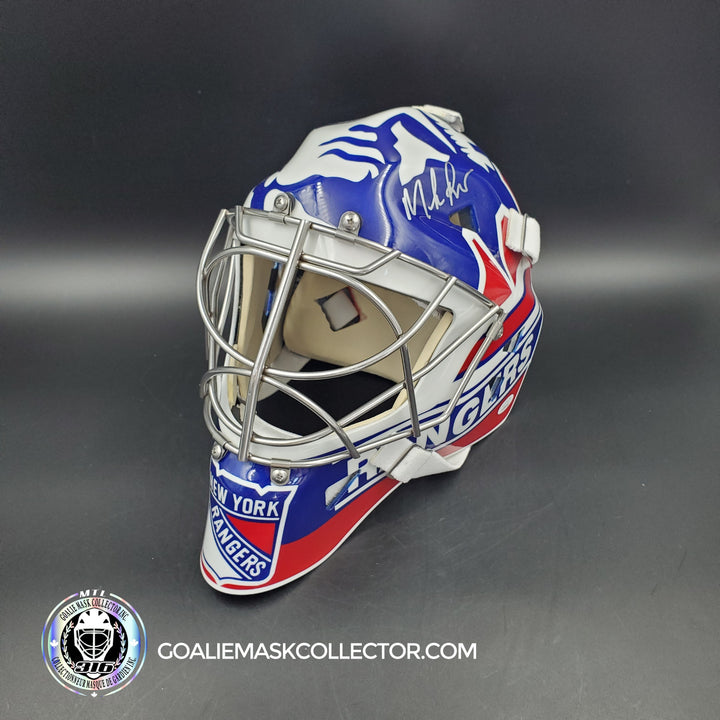 Mike Richter Goalie Mask Game Ready New York Rangers 2002-03 Made by Gary Warwick Painted By Ron Slater AS-XXXX