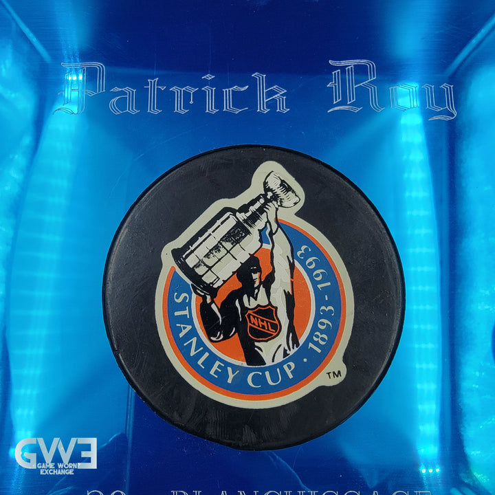 Patrick Roy Plaque Award Puck Game Used 1993 Montreal Canadiens Signed 20th Career Shutout AS-03202