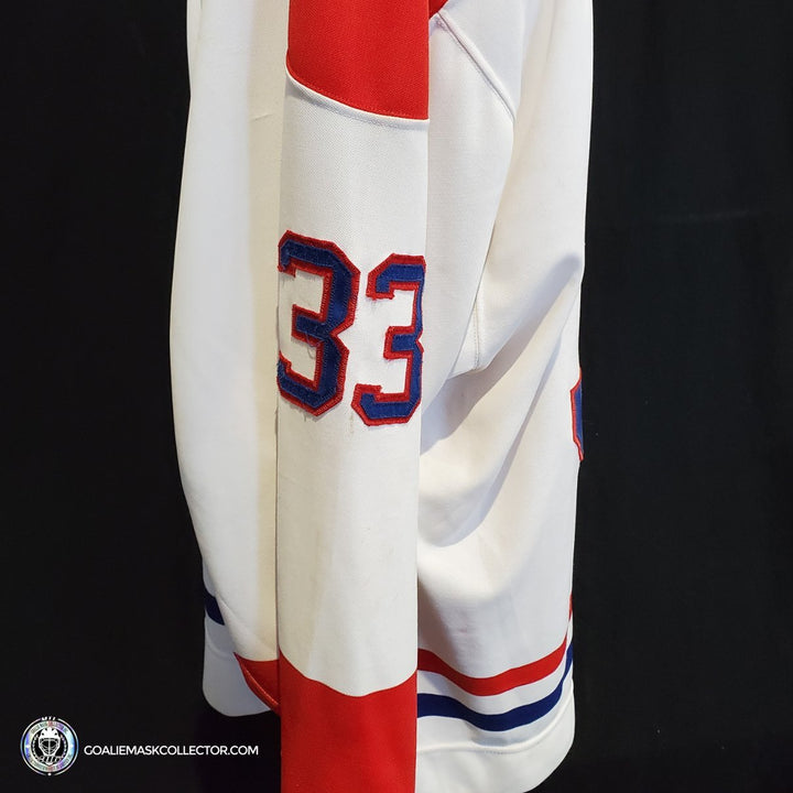 Patrick Roy Game Worn Jersey Montreal Canadiens White Circa 1988-89 Vezina Trophy 1st Team All Star Photo Matched - SOLD