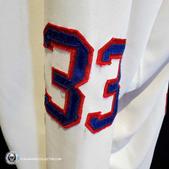 Patrick Roy Game Worn Jersey Montreal Canadiens White Circa 1988-89 Vezina Trophy 1st Team All Star Photo Matched - SOLD