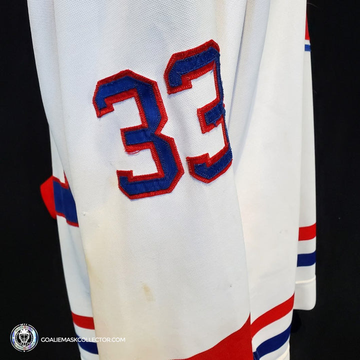 Patrick Roy Game Worn Jersey Montreal Canadiens White Circa 1988-89 Vezina Trophy 1st Team All Star Photo Matched - SOLD