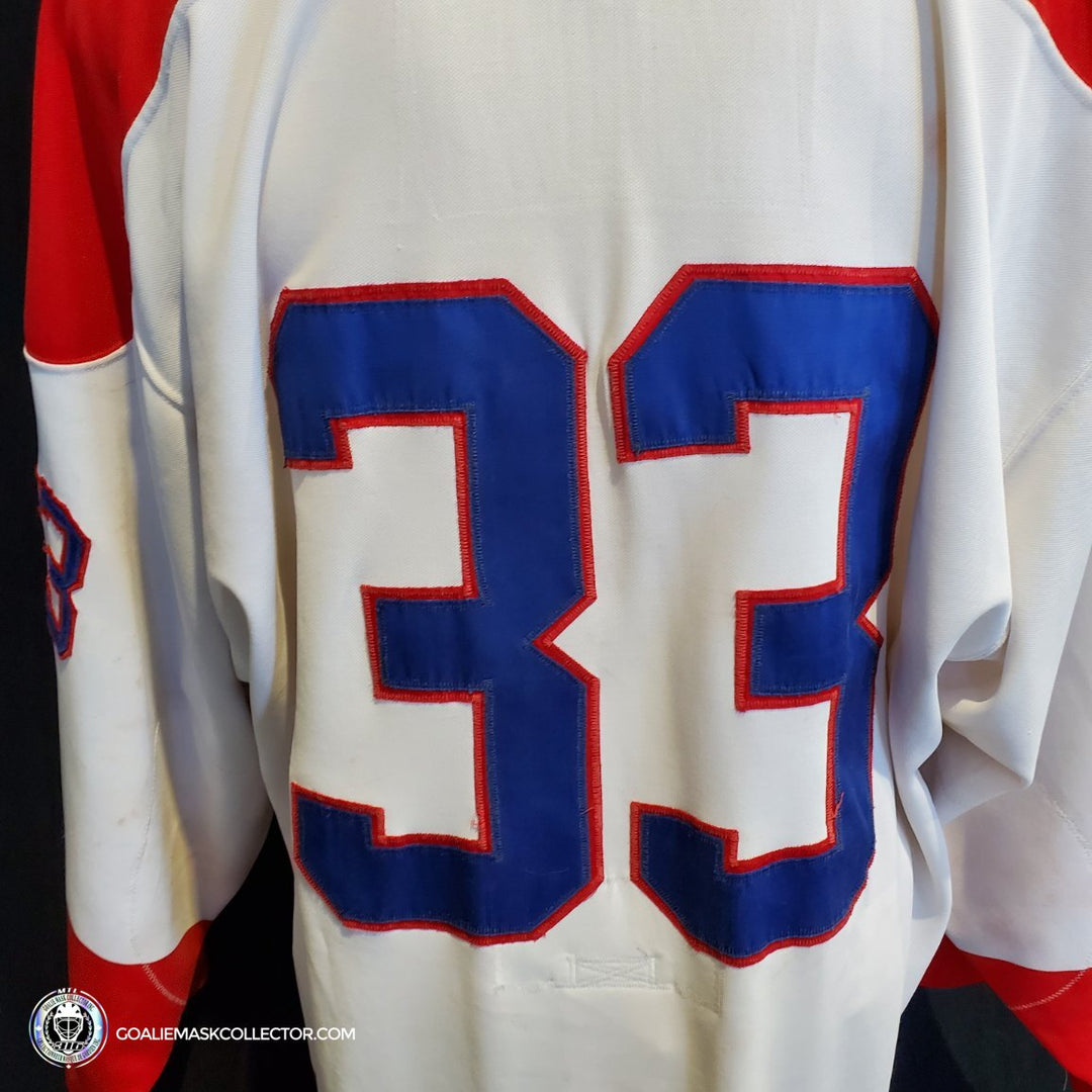 Patrick Roy Game Worn Jersey Montreal Canadiens White Circa 1988-89 Vezina Trophy 1st Team All Star Photo Matched - SOLD