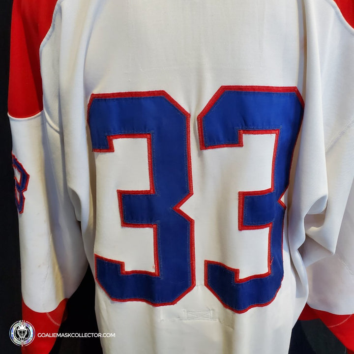 Patrick Roy Game Worn Jersey Montreal Canadiens White Circa 1988-89 Vezina Trophy 1st Team All Star Photo Matched - SOLD