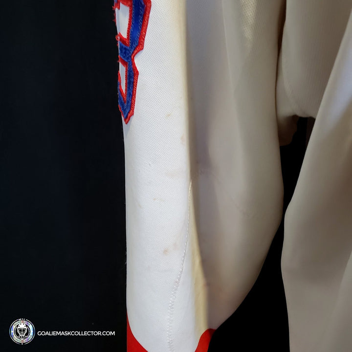 Patrick Roy Game Worn Jersey Montreal Canadiens White Circa 1988-89 Vezina Trophy 1st Team All Star Photo Matched - SOLD