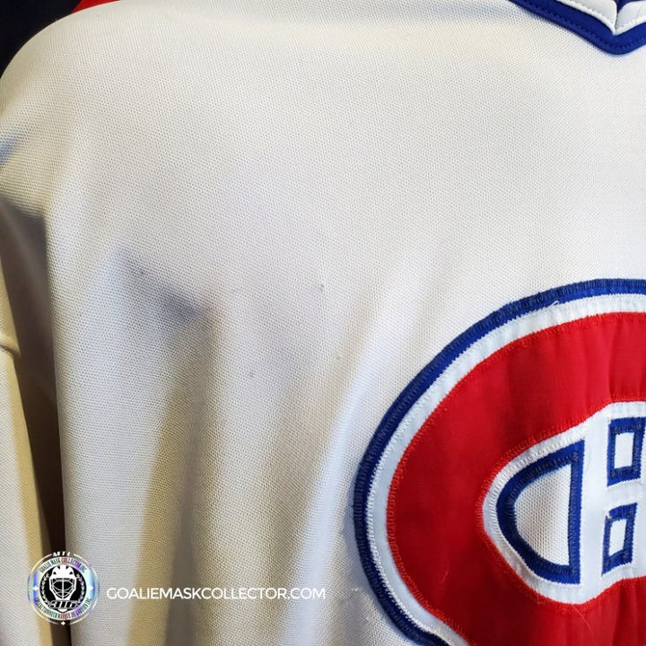 Patrick Roy Game Worn Jersey Montreal Canadiens White Circa 1988-89 Vezina Trophy 1st Team All Star Photo Matched - SOLD
