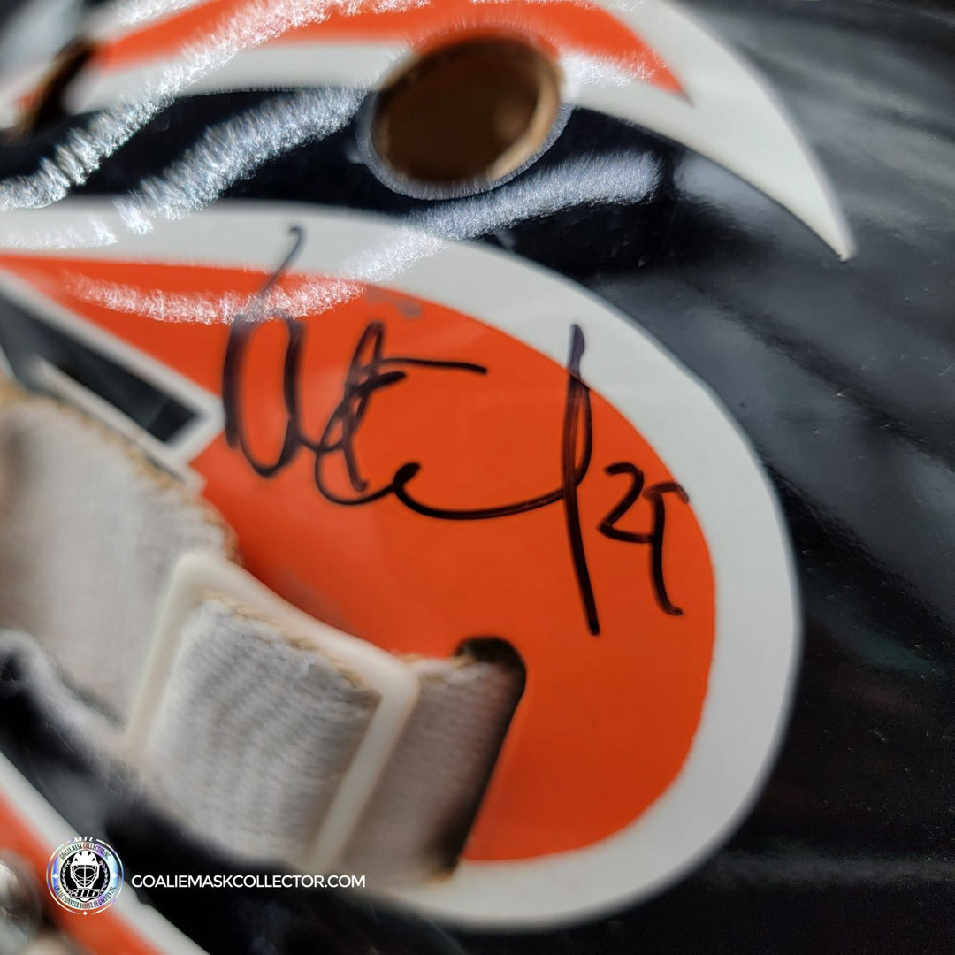 Ray Emery Signed Goalie Mask Van Velden Philadelphia Flyers Artwork Painted on a Worn Van Velden Shell - SOLD