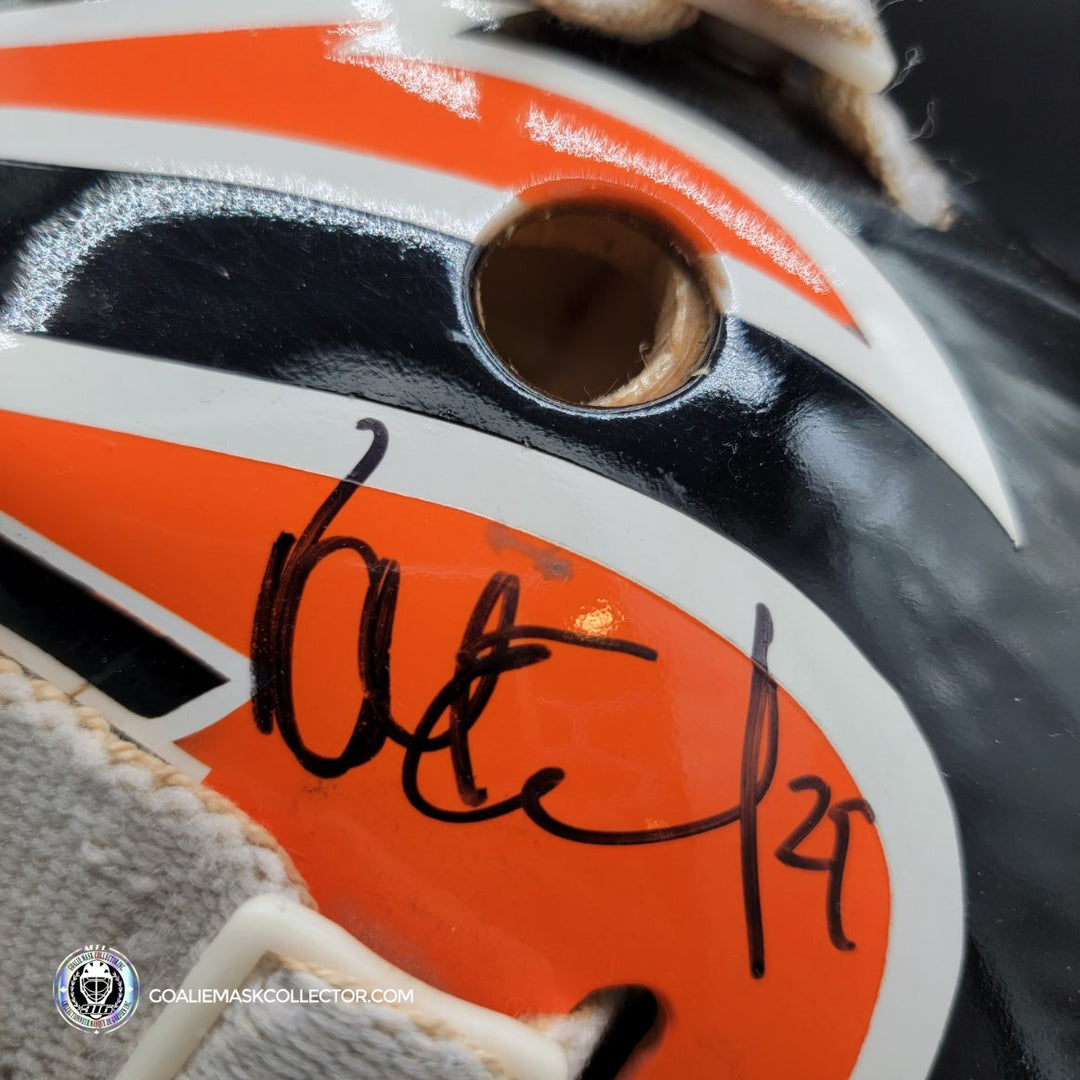 Ray Emery Signed Goalie Mask Van Velden Philadelphia Flyers Artwork Painted on a Worn Van Velden Shell - SOLD