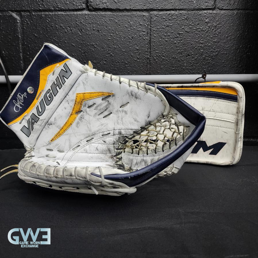 Ryan Miller Game Worn Used Goalie Glove and Blocker 2013-14 Buffalo Sabres and St. Louis Blues AS-02959 - SOLD