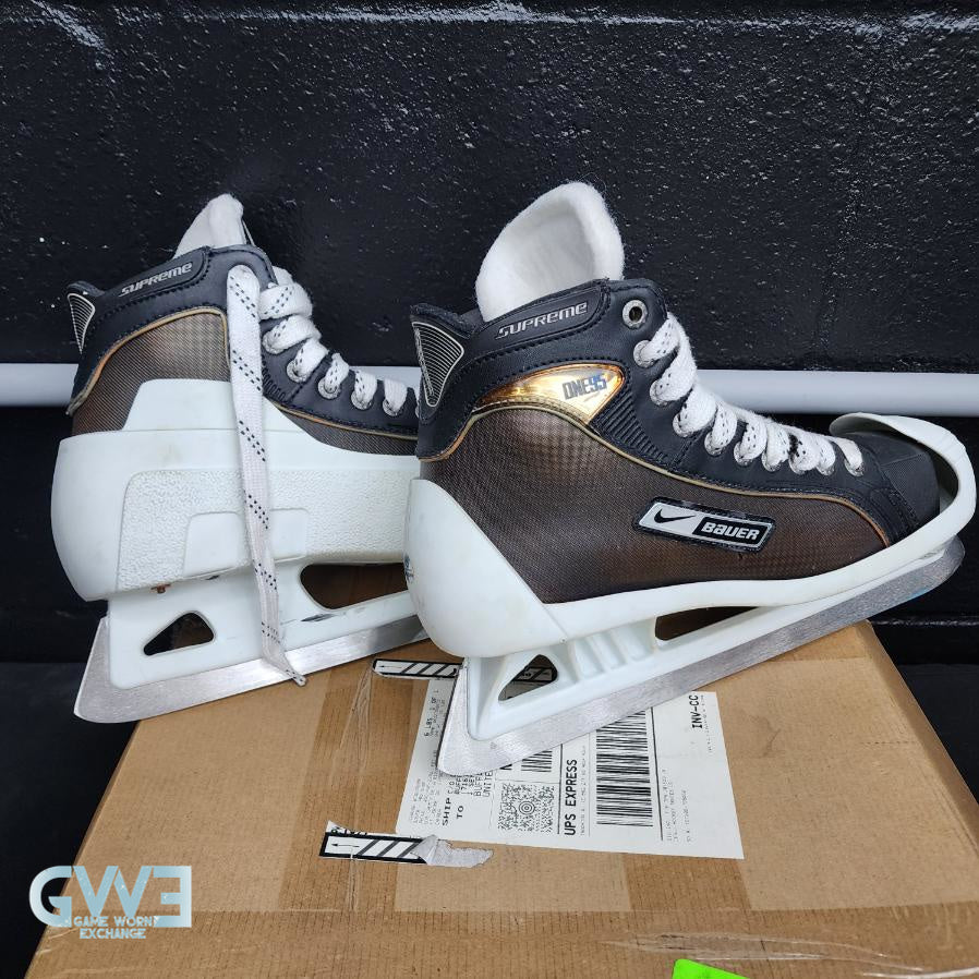 Ryan Miller Game Worn Used Goalie Skates 2009-10 and Game Issued Reebok Stick 2013-14 Buffalo Sabres - AS-02960 - SOLD