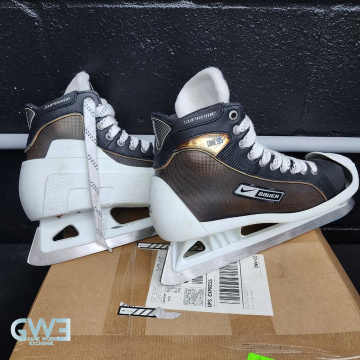 Ryan Miller Game Worn Used Goalie Skates 2009-10 and Game Issued Reebok Stick 2013-14 Buffalo Sabres - AS-02960 - SOLD