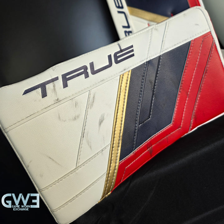 Sergei Bobrovsky Game Used Goalie Pads 2023-24 Stanley Cup Winning Season Florida Panthers Autographed Signed True Lefevre HRZDUS PX4 AS-03241