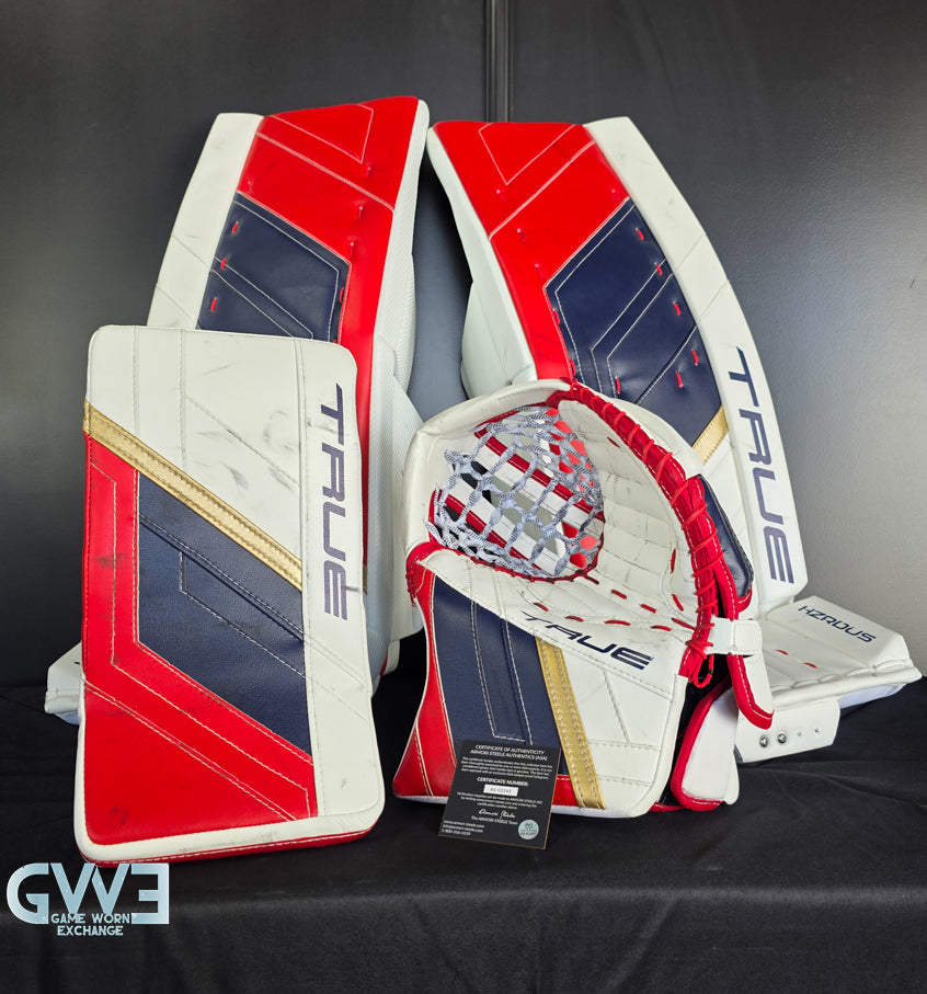 Sergei Bobrovsky Game Used Goalie Pads 2023-24 Stanley Cup Winning Season Florida Panthers Autographed Signed True Lefevre HRZDUS PX4 AS-03241