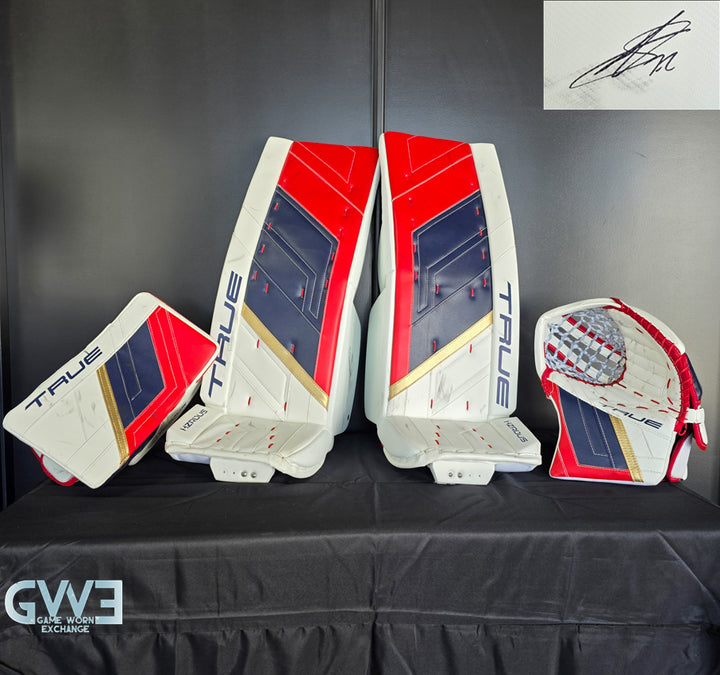 Sergei Bobrovsky Game Used Goalie Pads 2023-24 Stanley Cup Winning Season Florida Panthers Autographed Signed True Lefevre HRZDUS PX4 AS-03241
