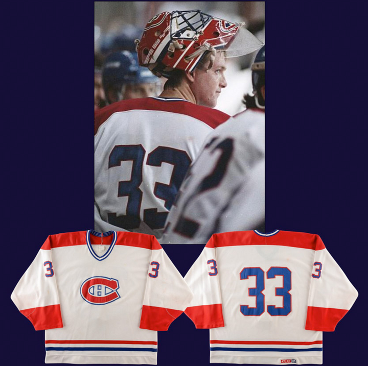 Patrick Roy Game Worn Jersey Montreal Canadiens White Circa 1988-89 Vezina Trophy 1st Team All Star Photo Matched - SOLD