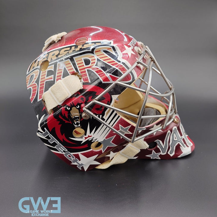Semyon Varlamov Goalie Mask Game Worn 2008-09 Washington Capitals Rookie Season and Bears Itech Photo-Matched COA by Washington Capitals Organization AS-03408