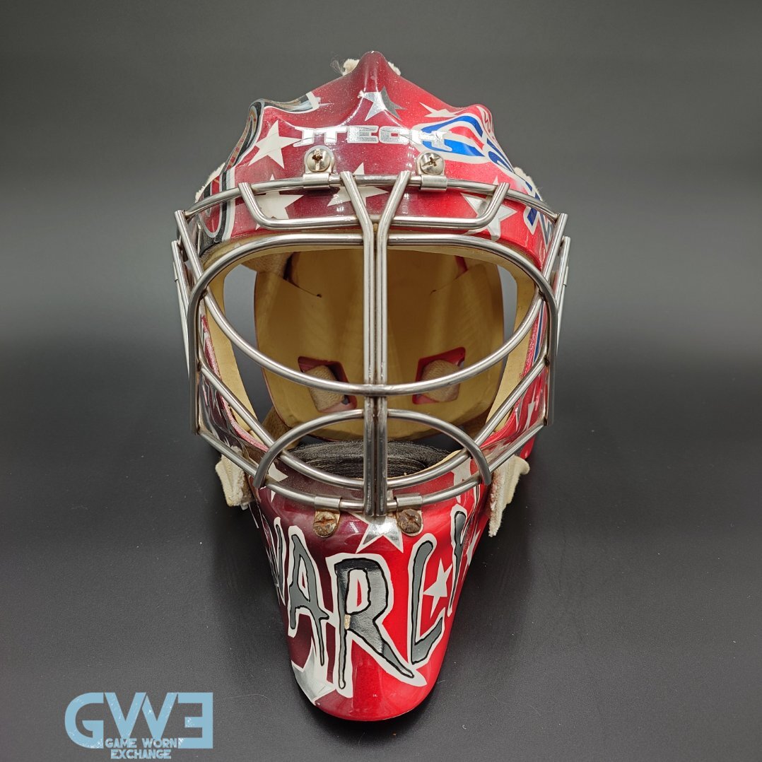 Semyon Varlamov Goalie Mask Game Worn 2008-09 Washington Capitals Rookie Season and Bears Itech Photo-Matched COA by Washington Capitals Organization AS-03408