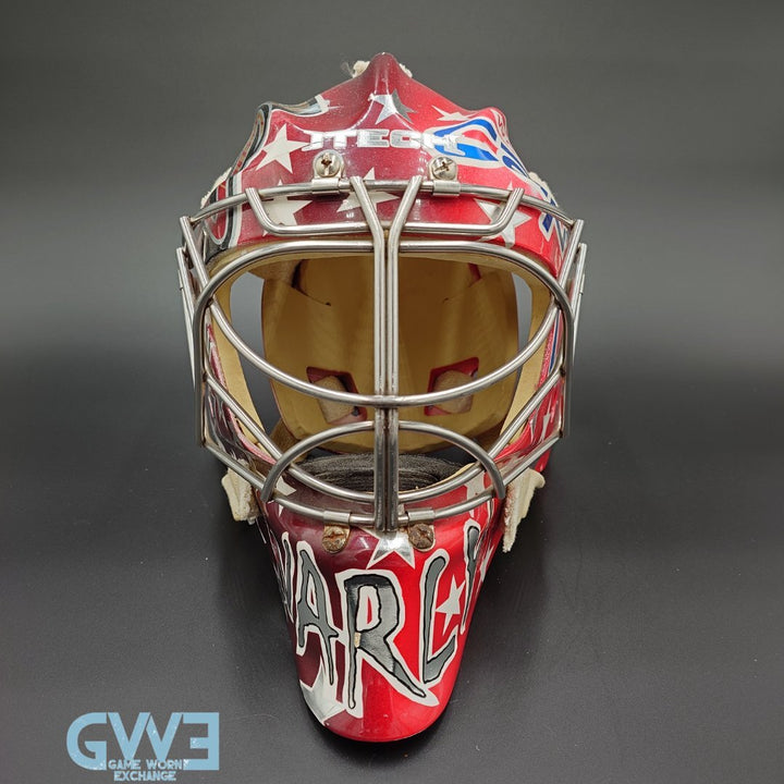 Semyon Varlamov Goalie Mask Game Worn 2008-09 Washington Capitals Rookie Season and Bears Itech Photo-Matched COA by Washington Capitals Organization AS-03408