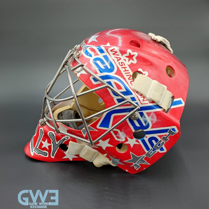 Semyon Varlamov Goalie Mask Game Worn 2008-09 Washington Capitals Rookie Season and Bears Itech Photo-Matched COA by Washington Capitals Organization AS-03408