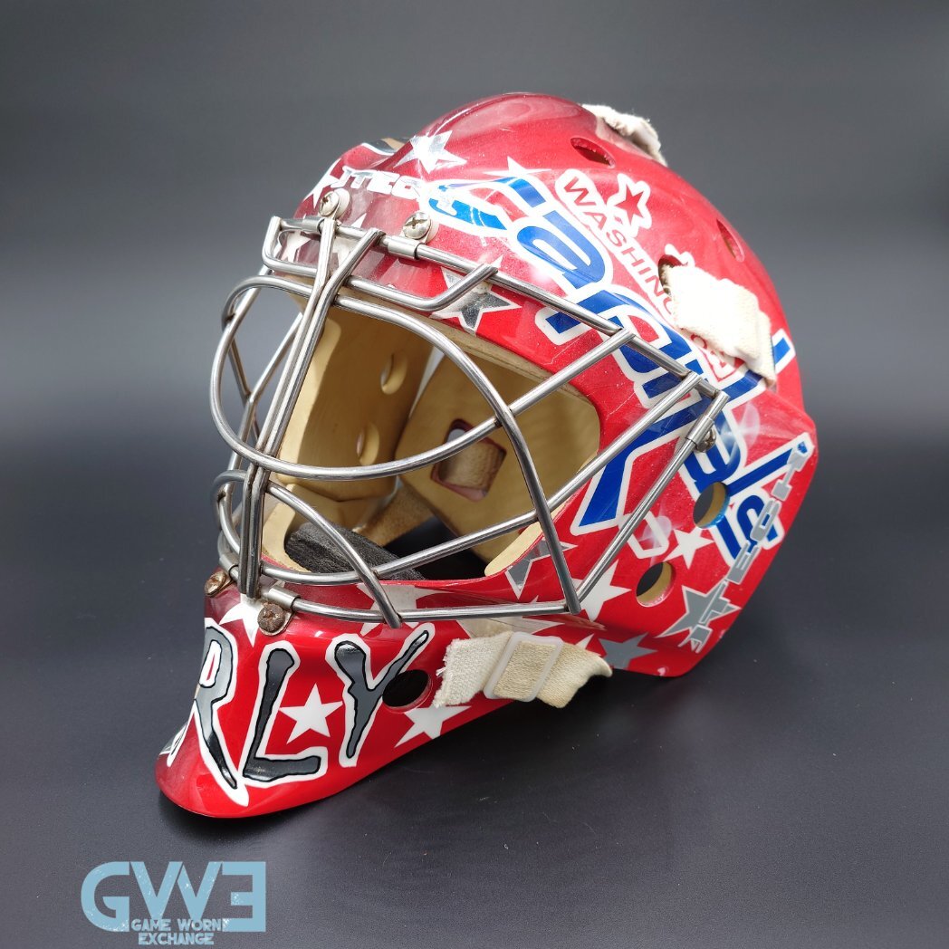 Semyon Varlamov Goalie Mask Game Worn 2008-09 Washington Capitals Rookie Season and Bears Itech Photo-Matched COA by Washington Capitals Organization AS-03408