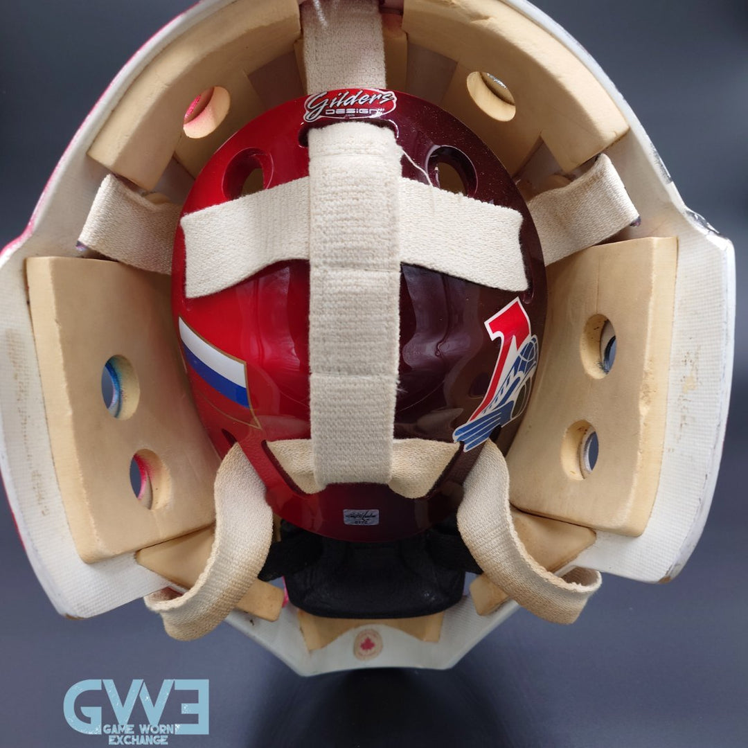 Semyon Varlamov Goalie Mask Game Worn 2008-09 Washington Capitals Rookie Season and Bears Itech Photo-Matched COA by Washington Capitals Organization AS-03408
