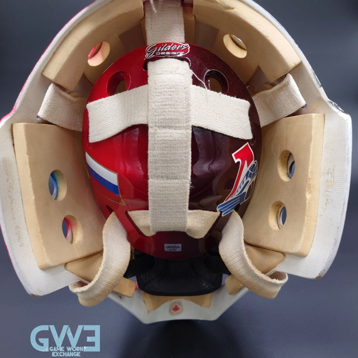 Semyon Varlamov Goalie Mask Game Worn 2008-09 Washington Capitals Rookie Season and Bears Itech Photo-Matched COA by Washington Capitals Organization AS-03408